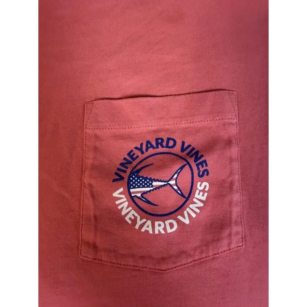 Vineyard Vines Shirt Mens XL Pink Whale Pocket Logo Crew Neck Cotton Classic Fit